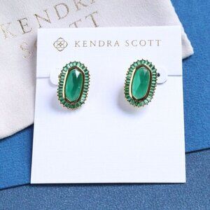 ✅Kendra Scott Baguette Ellie Stud Earrings Green Mix Gold